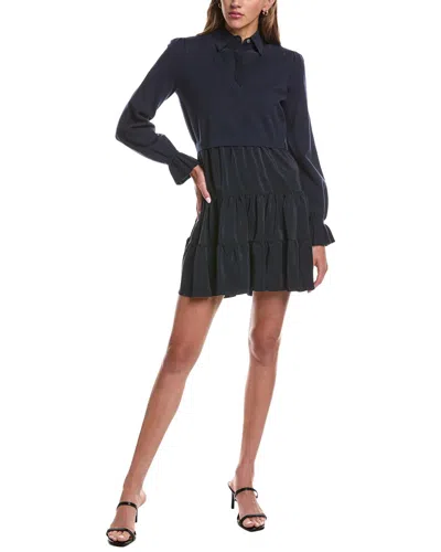 Cinq À Sept Knit Combo Luciana Silk-trim Dress In Blue