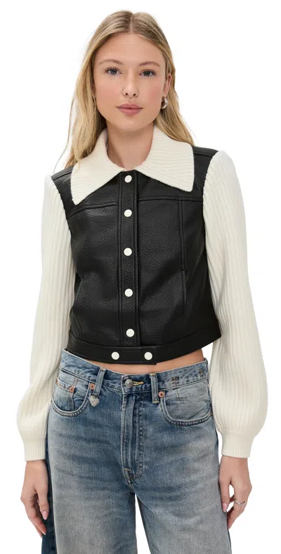 Cinq À Sept Knit Sleeve Ciara Jacket Black/ivory In Multi