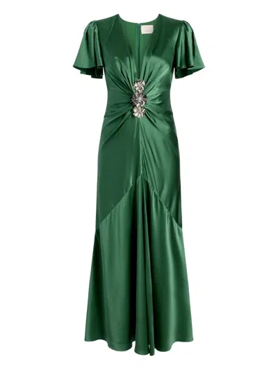 Cinq À Sept Kordyn Embellished Midi Dress In Green