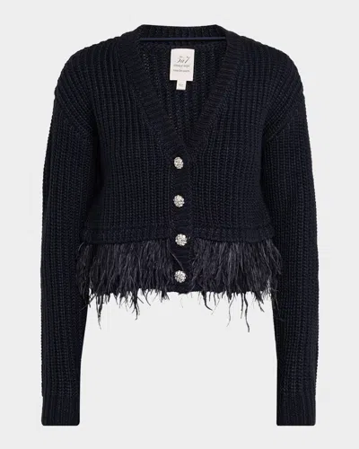 Cinq À Sept Krissi Feather-trim Cardigan In Blue
