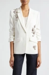 Cinq À Sept Kylie Diamond Daisies Embellished Jacket In Ivory Smoke