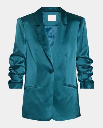 Cinq À Sept Kylie Scrunched-sleeve Satin Blazer In Blue
