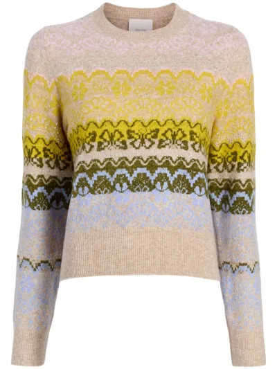 Cinq À Sept Cinq A Sept Lace Fair Isle Pullover Sweater In Oatmeal Multi