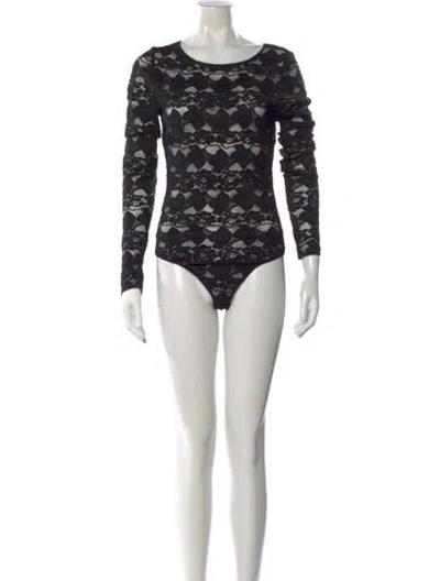 Pre-owned Cinq À Sept Lace Lace Pattern Bodysuit In Black