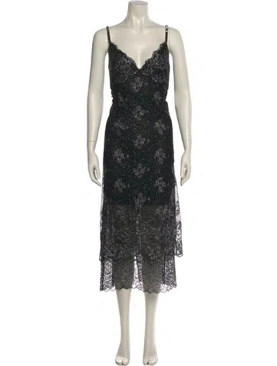 Pre-owned Cinq À Sept Lace Pattern Long Dress In Black