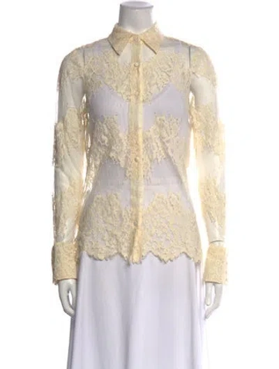 Pre-owned Cinq À Sept Lace Pattern Long Sleeve Blouse In Neutrals