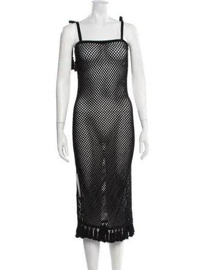 Pre-owned Cinq À Sept Lace Pattern Midi Length Dress In Black