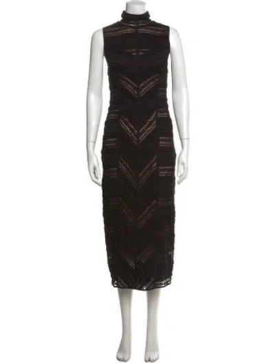 Pre-owned Cinq À Sept Lace Pattern Midi Length Dress In Black