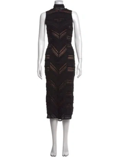 Pre-owned Cinq À Sept Lace Pattern Midi Length Dress In Black