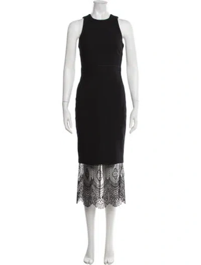 Pre-owned Cinq À Sept Lace Pattern Midi Length Dress In Black