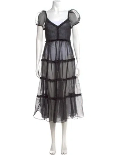 Pre-owned Cinq À Sept Lace Pattern Midi Length Dress In Silver