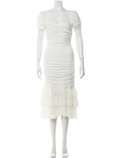 Pre-owned Cinq À Sept Lace Pattern Midi Length Dress In White
