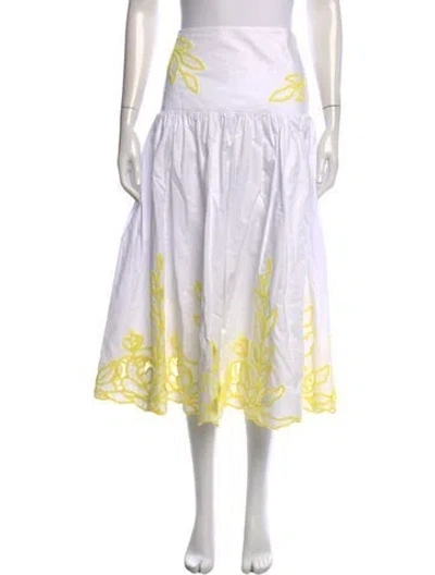 Pre-owned Cinq À Sept Lace Pattern Midi Length Skirt In White