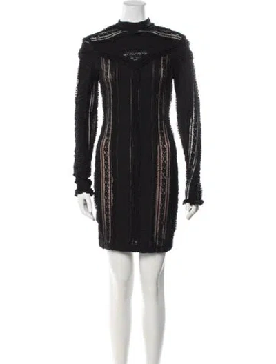 Pre-owned Cinq À Sept Lace Pattern Mini Dress In Black