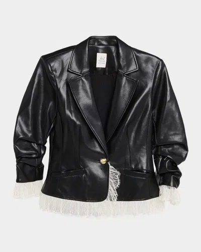 Cinq À Sept Lace-trim Vegan Leather Blazer In Black