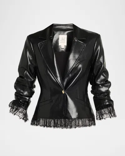 Cinq À Sept Lace-trim Vegan Leather Blazer In Black