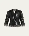 Cinq À Sept Lace-trim Vegan Leather Blazer In Blue
