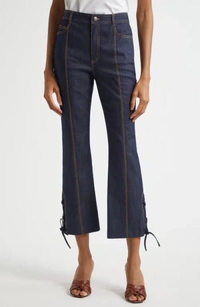 Cinq À Sept Lace-up Detail Crop Jeans In Blue