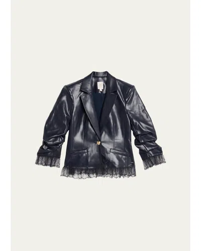 Cinq À Sept Lace-trim Vegan Leather Blazer In Navy/navy