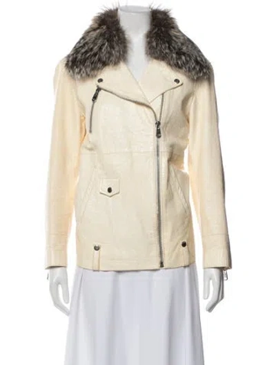 Pre-owned Cinq À Sept Lamb Leather Biker Jacket In Neutral