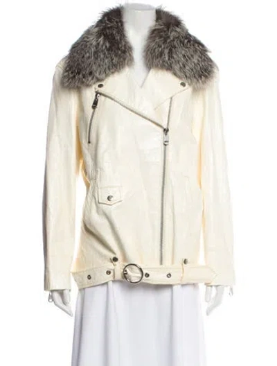 Pre-owned Cinq À Sept Lamb Leather Biker Jacket W/ Tags In Neutral