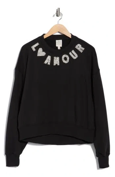 Cinq À Sept L'amour Beaded Patchwork Brandy Sweatshirt In Black