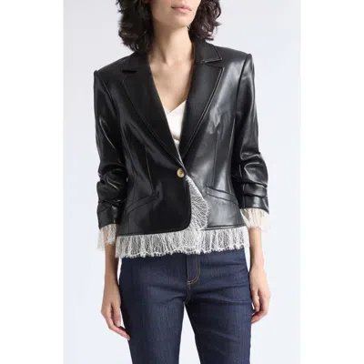 Cinq À Sept Le Petit Faux Leather Lace Trim Blazer In Black