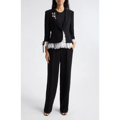 Cinq À Sept Le Petit Roxie Crystal & Imitation Pearl Detail Jacket In Black/ivory