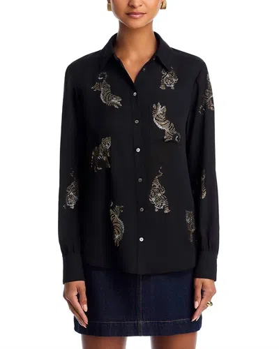 CINQ À SEPT LE TIGER HEATSET BLANCHE TOP IN BLACK ANIMAL