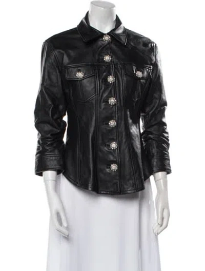 Pre-owned Cinq À Sept Leather Biker Jacket In Black