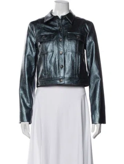 Pre-owned Cinq À Sept Leather Biker Jacket In Blue