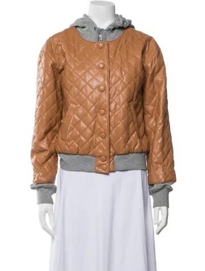 Pre-owned Cinq À Sept Leather Bomber Jacket In Brown