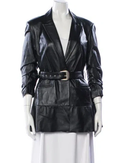 Pre-owned Cinq À Sept Leather Coat In Black