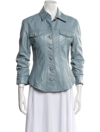 Pre-owned Cinq À Sept Leather Denim Jacket In Blue