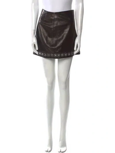 Pre-owned Cinq À Sept Leather Mini Skirt In Black