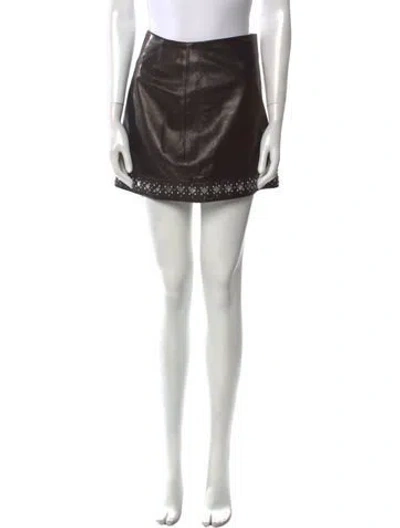 Pre-owned Cinq À Sept Leather Mini Skirt In Black