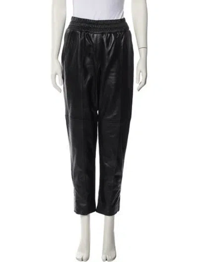 Pre-owned Cinq À Sept Leather Straight Leg Pants In Blue