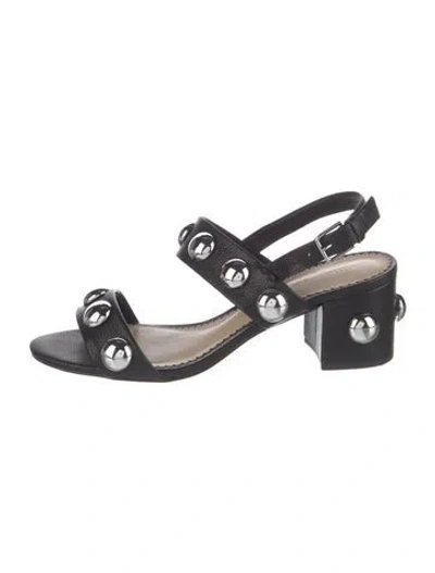 Pre-owned Cinq À Sept Leather Studded Accents Sandals In Black