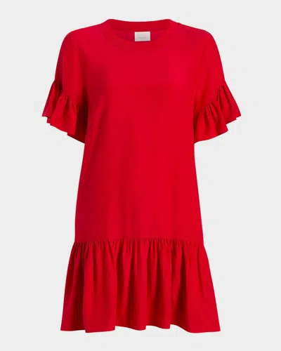 CINQ À SEPT LEILAH RUFFLE SILK T-SHIRT DRESS