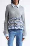 Cinq À Sept Leina Ruffled Striped Sweater In Gray