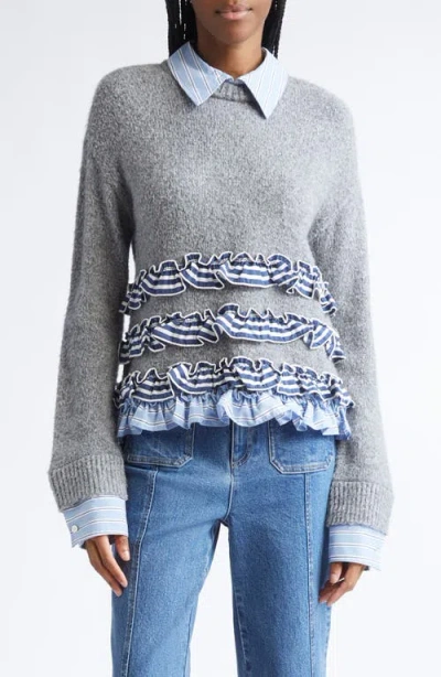 Cinq À Sept Leina Layered Look Sweater In Gray