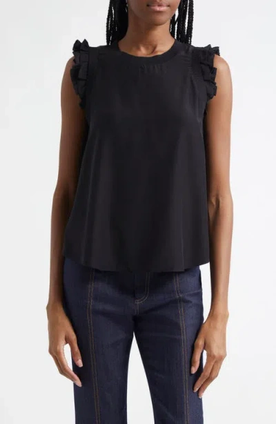 Cinq À Sept Lenore Ruffle Sleeve Silk Top In Black