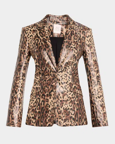 Cinq À Sept Leopard Faux Leather Blazer In Black/sahara
