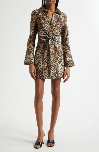 Cinq À Sept Mckenna Leopard Denim Mini Dress In Black/sahara