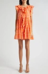 Cinq À Sept Cinq A Sept Letitia Summer Waves Dress In Pale Flamingo/ Orange