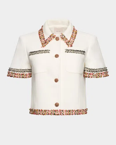 Cinq À Sept Lia Tweed-embellished Short-sleeve Jacket In White