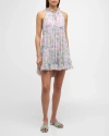 Cinq À Sept Light Washed Floral Walker Tiered Sleeveless Mini Dress In Pastel Multi