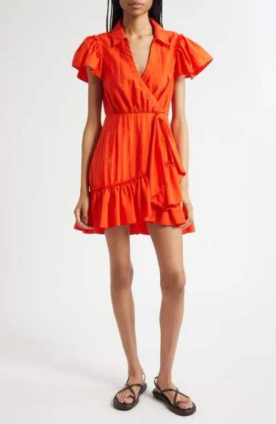Cinq À Sept Lila Asymmetric Ruffle Taffeta Minidress In Orange