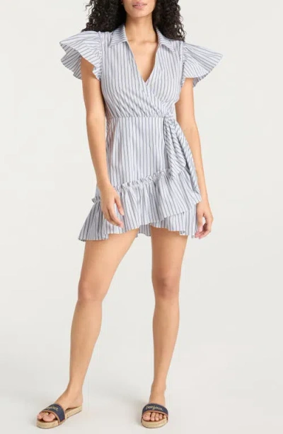 Cinq À Sept Lila Stripe Asymmetric Ruffle Minidress In Blue