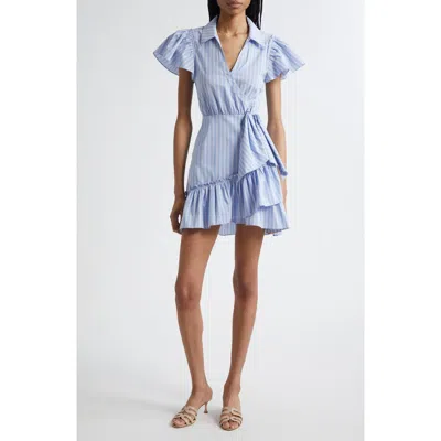 Cinq À Sept Lila Stripe Asymmetric Ruffle Minidress In Blue